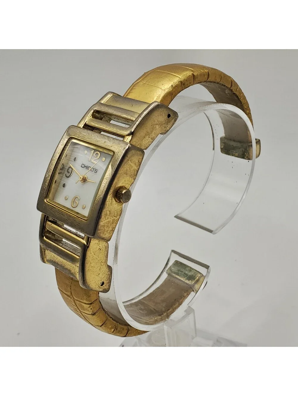 Chicos Quartz Cuff Band Watch Womens 23mm Gold Tone New Battery